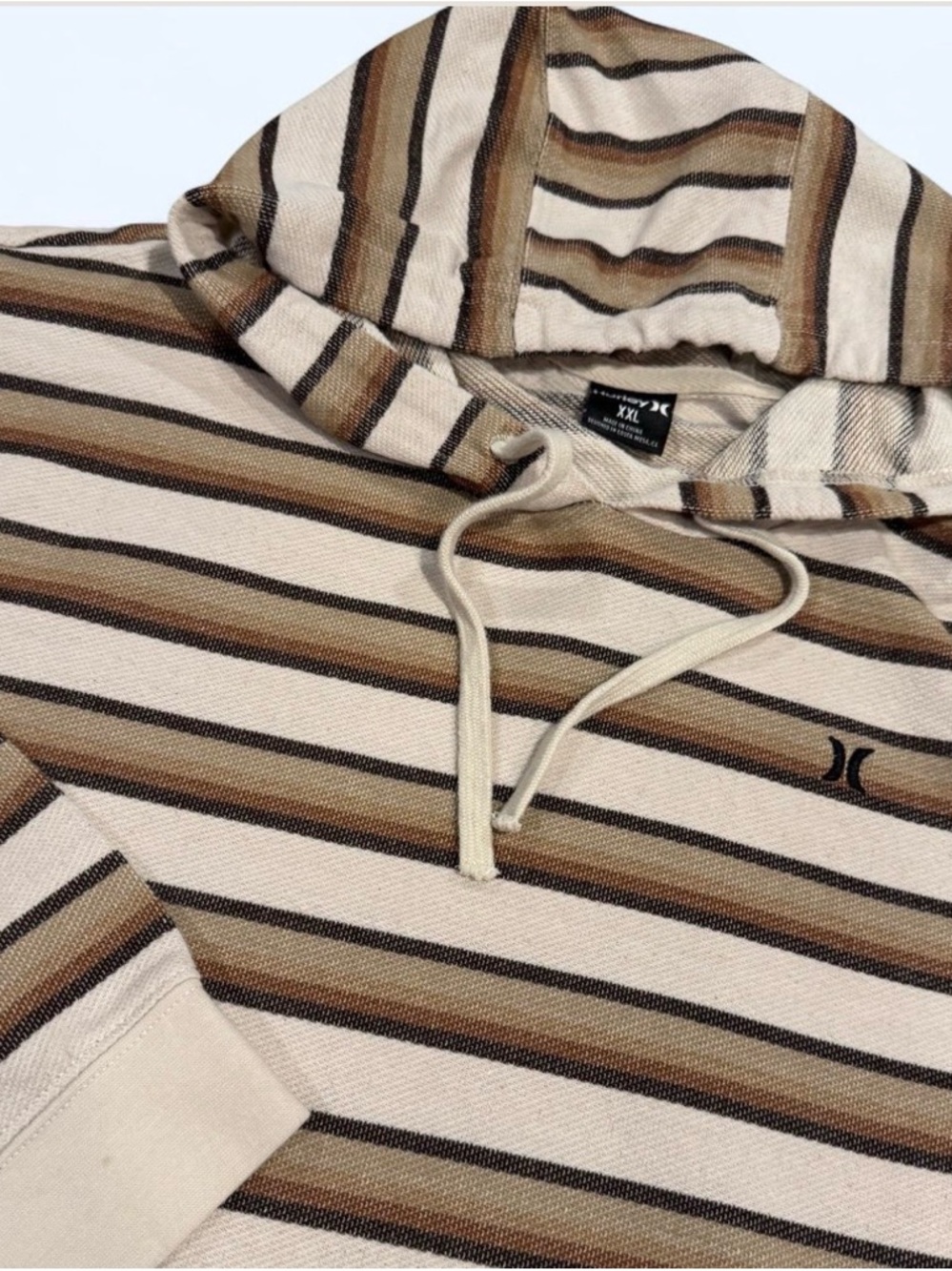 Hurley Men’s Striped Crewneck Hoodie in Cream, Brown and Black